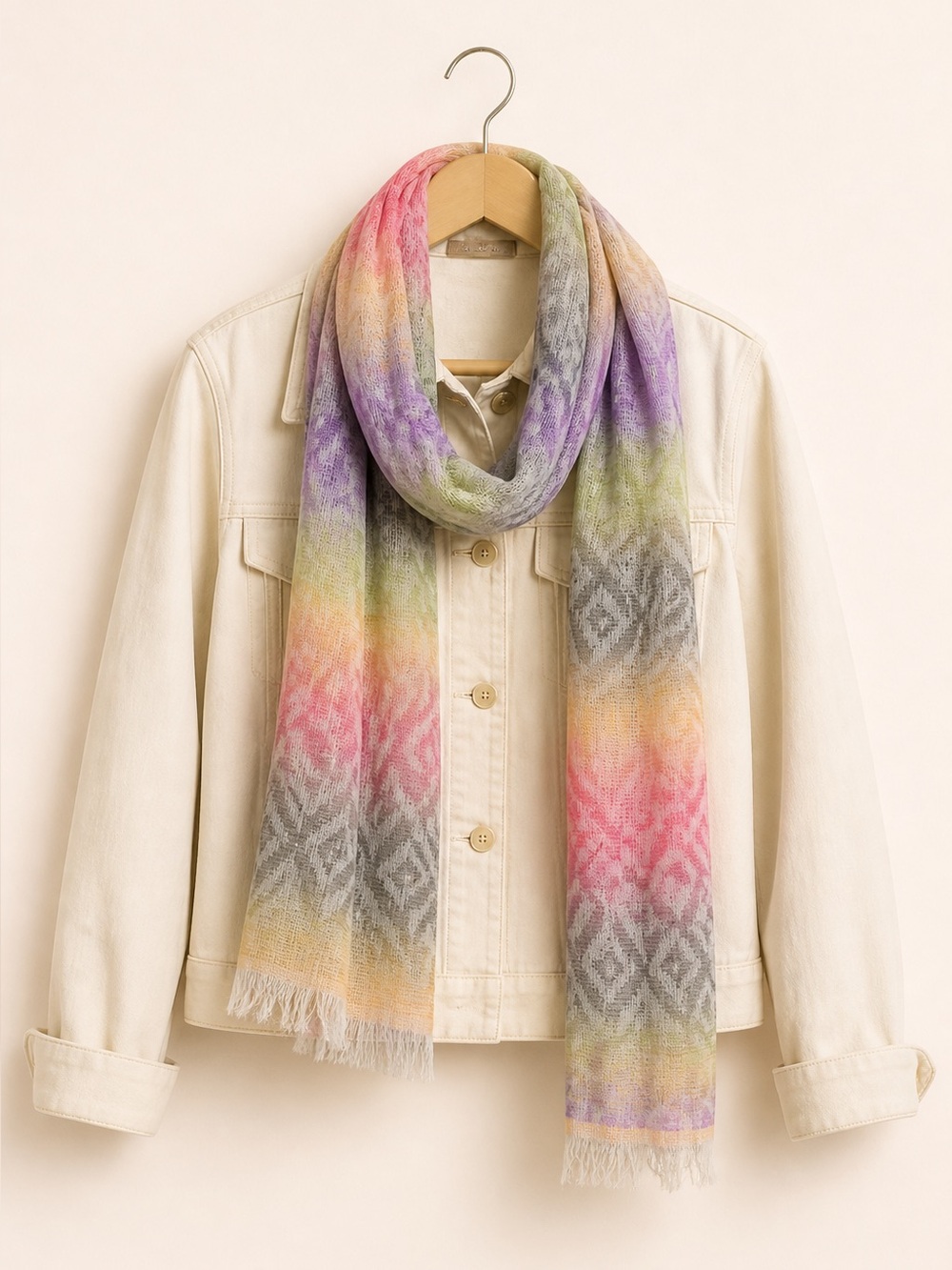 Multi Color Ombré Modal Scarf Lightweight Soft Fringe Wrap Boho Chic - Picture 3 of 8